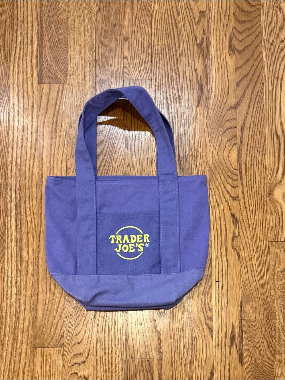 Trader Joe's Purple mini Canvas Tote Bag with Yellow/green Logo